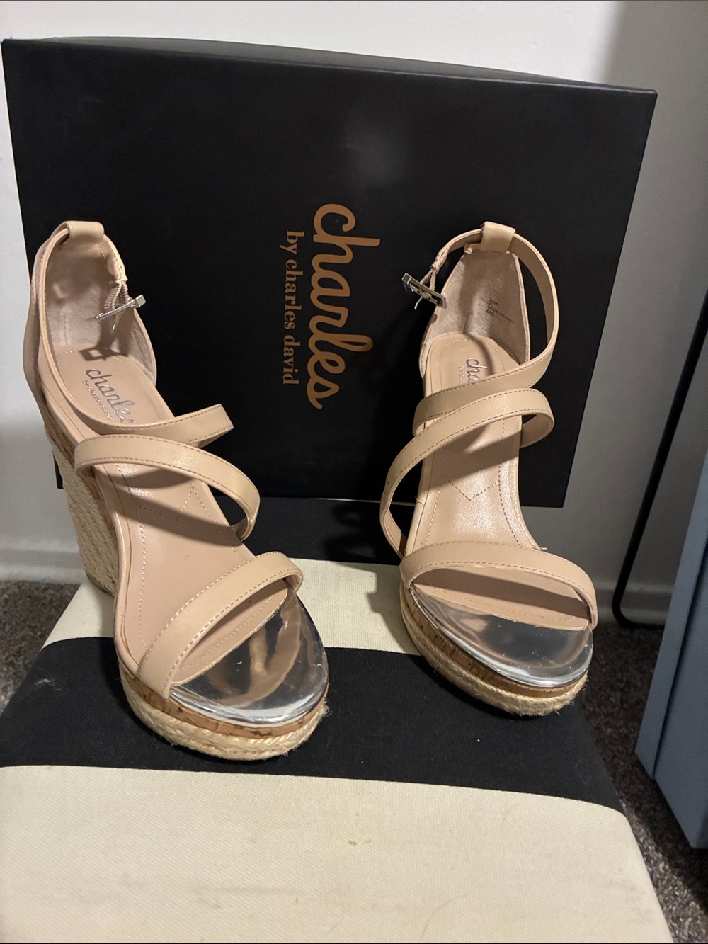 Charles by Charles David Beige Espadrille Wedge Sandals